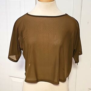 Exotica olive green sheer‎ crop top. Size large. NWT